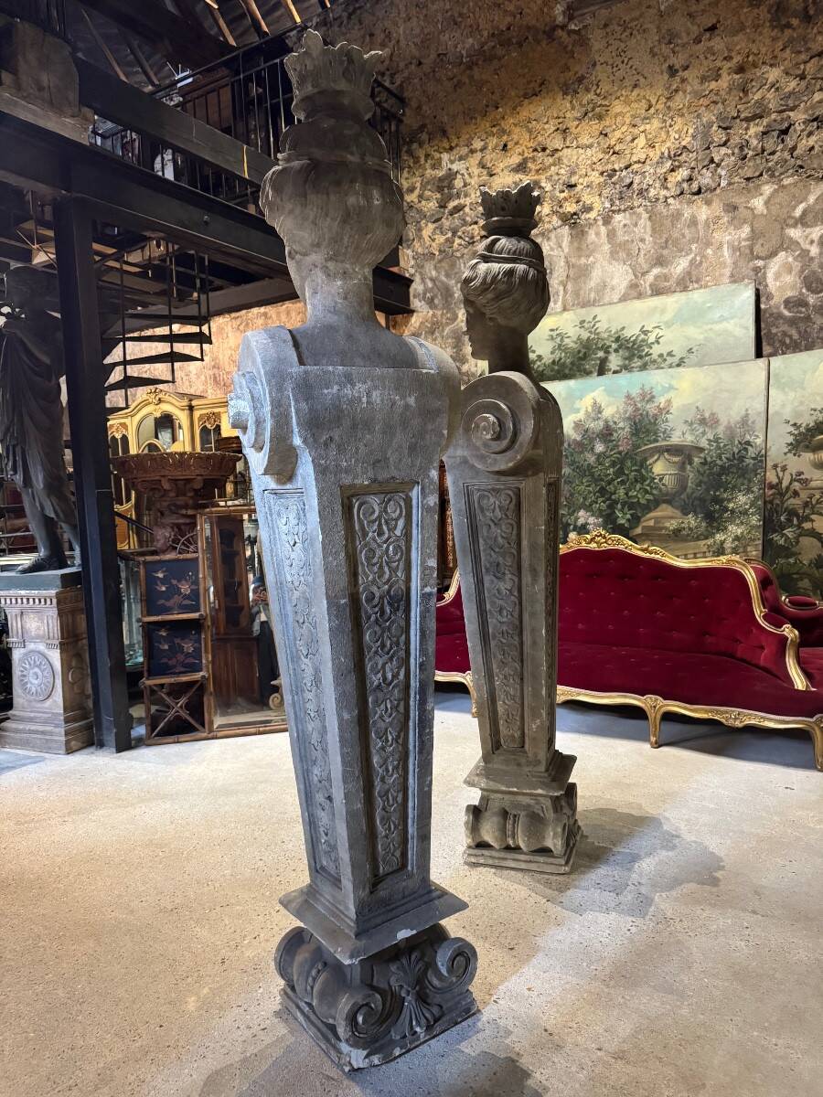 Pair of monumental patinated plaster terms from the early 20th century.