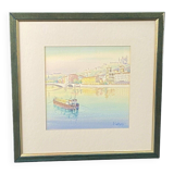 Painting signed Cretinon watercolor view of Lyon Notre-Dame de Fourvière Basilica
