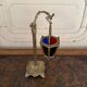 Lampe veilleuse en bronze et verres multicolores Restauration XIXe
