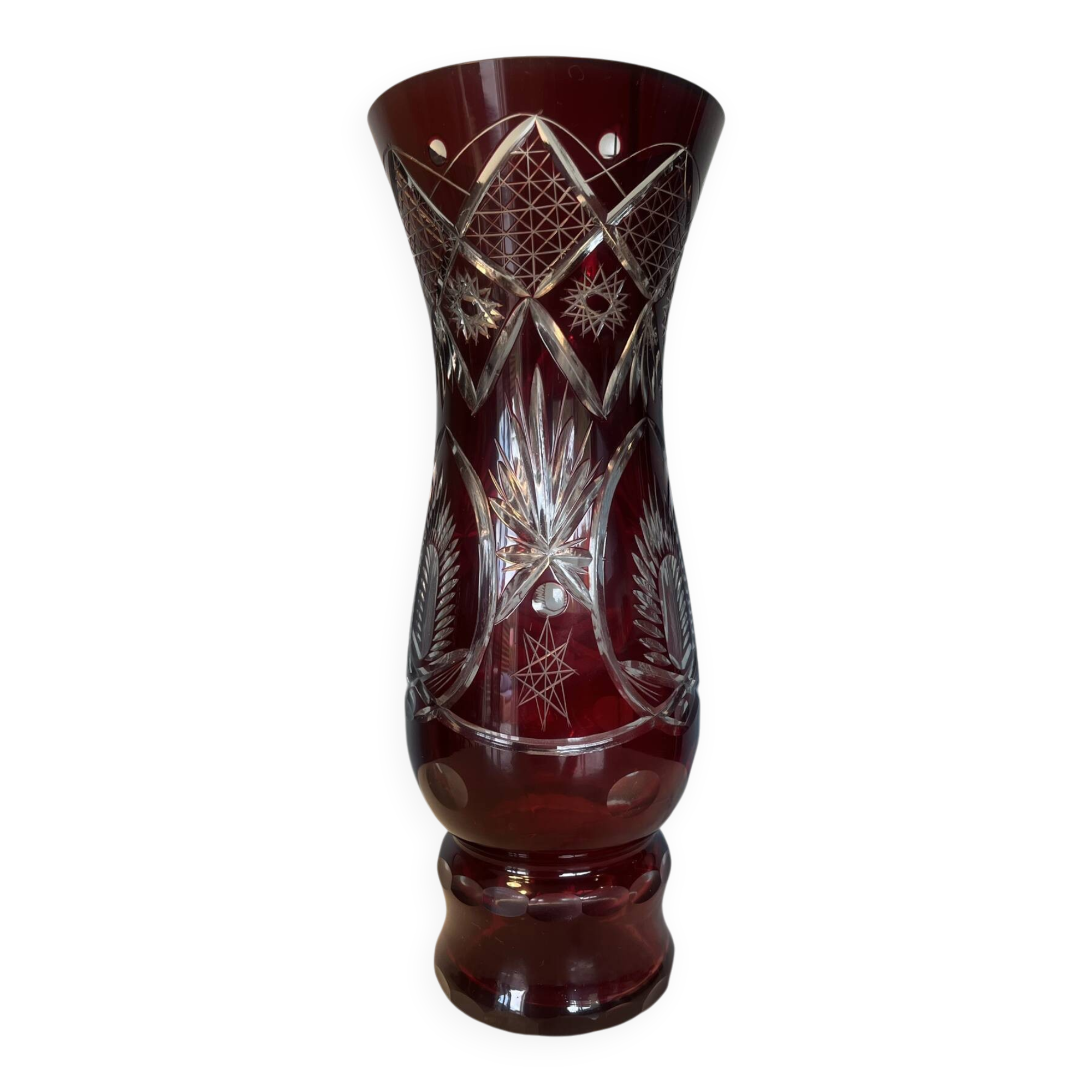 Bohemian cut crystal vase, 1950, h= 29 cm.