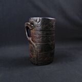 Nepalese milk jug in brown patina wood, Sherpa folk craft, 20th century