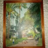 Old impressionist painting "the garden of the massena museum" sign pierre villain