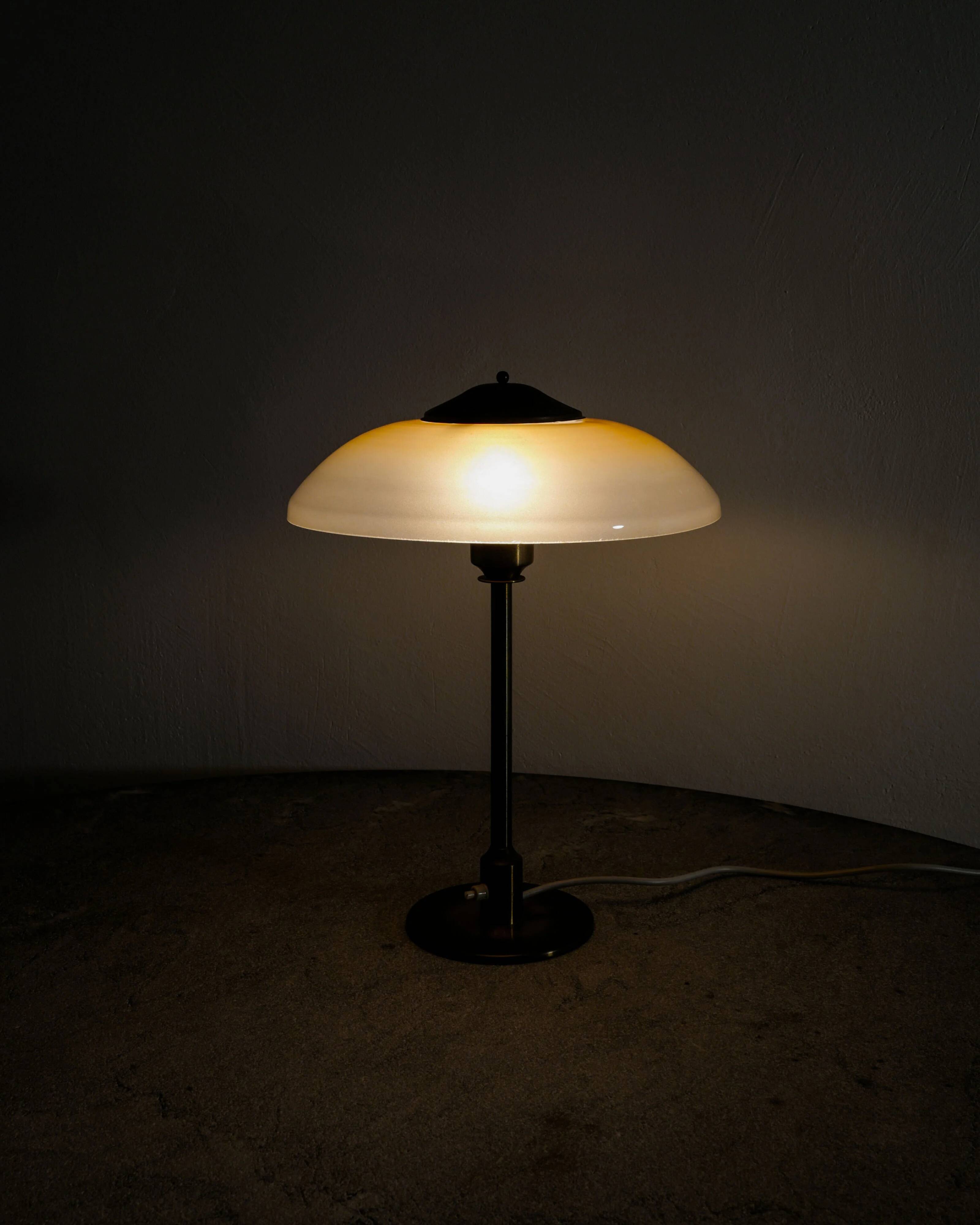 Danish Mid Century Brass Glass Desk Table Lamp Fog & Mørup, 1950s