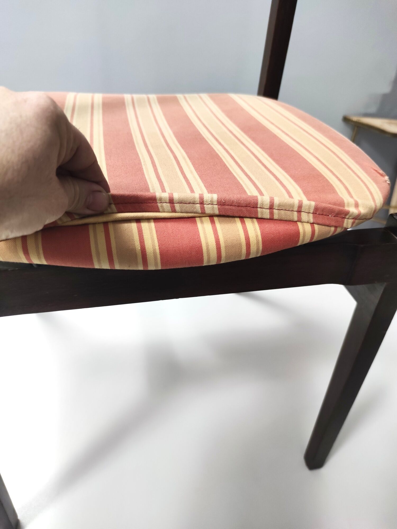 Vintage Set of Six Walnut Chairs by Gianfranco Frattini for Cassina with Stripe Patterned Orange Fab