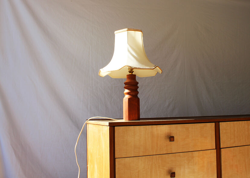 Danish turned wood lamp 1970
