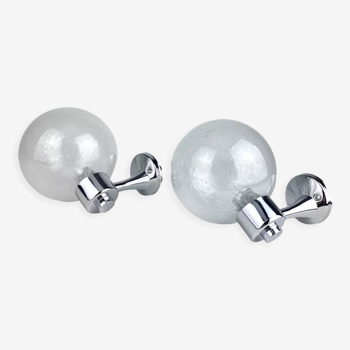 Pair of wall ball sconces chrome and vintage bubble glass