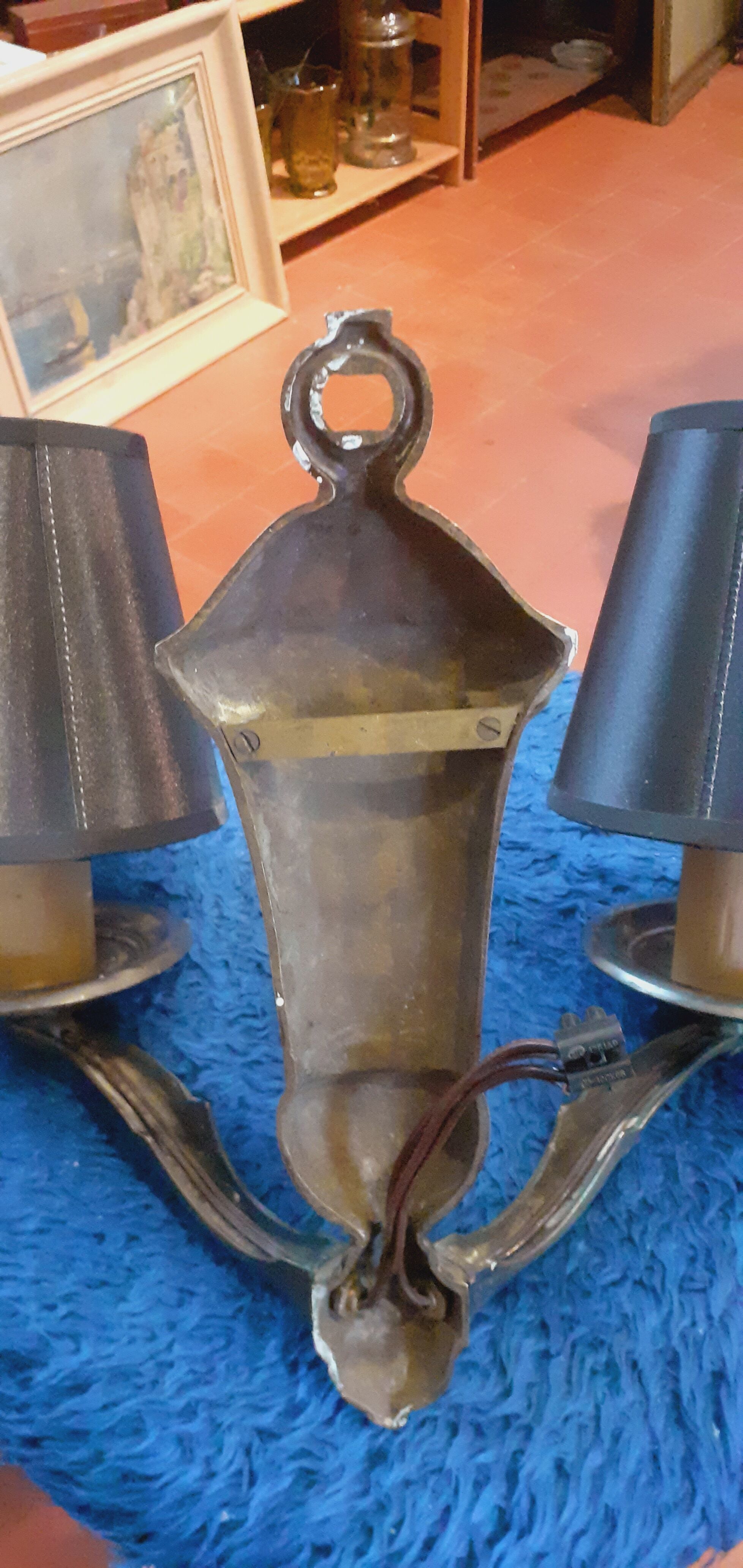 Pair of wall lamps double year 50 in bronze neo-classical style signed Petitot