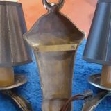 Pair of wall lamps double year 50 in bronze neo-classical style signed Petitot