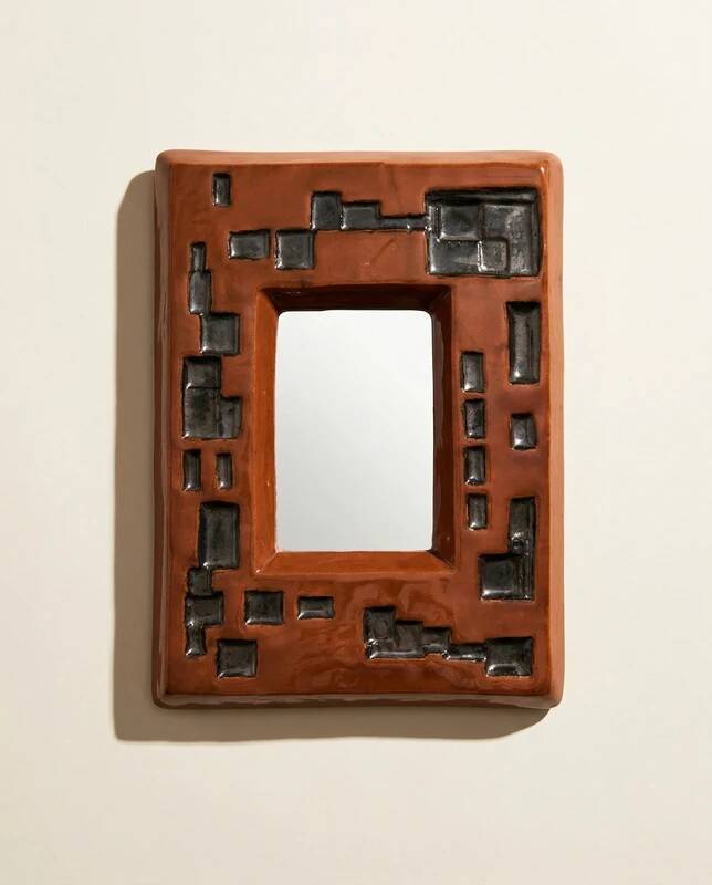 Brown ceramic mirror – 1960s/70s – signed M. BER