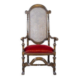 Armchair with Rattan Backrest, 1950s