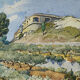 Watercolour landscape of Provence "the fort on the town", early 20th century.