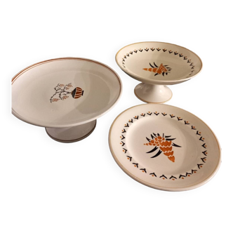 Set of 3 old earthenware fruit bowls from Saint Amand