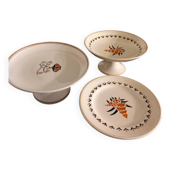 Set of 3 old, vintage fruit bowls, in earthenware from Saint Amand