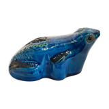 Vintage frog statue, Aldo Londi for Bitossi, Rimini blue series.