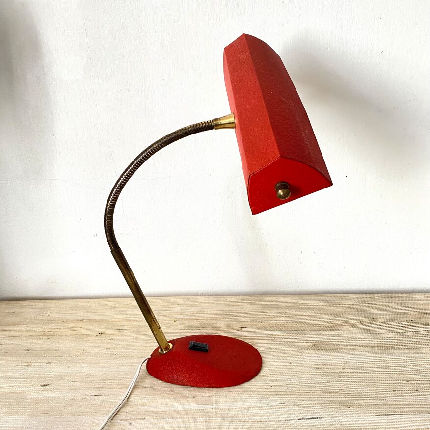 Lampe de table flexible articulé orange vintage années 60 reflecteur  industriel