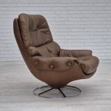 1970s, Scandinavian swivel chair, original condition, brown furniture leather.