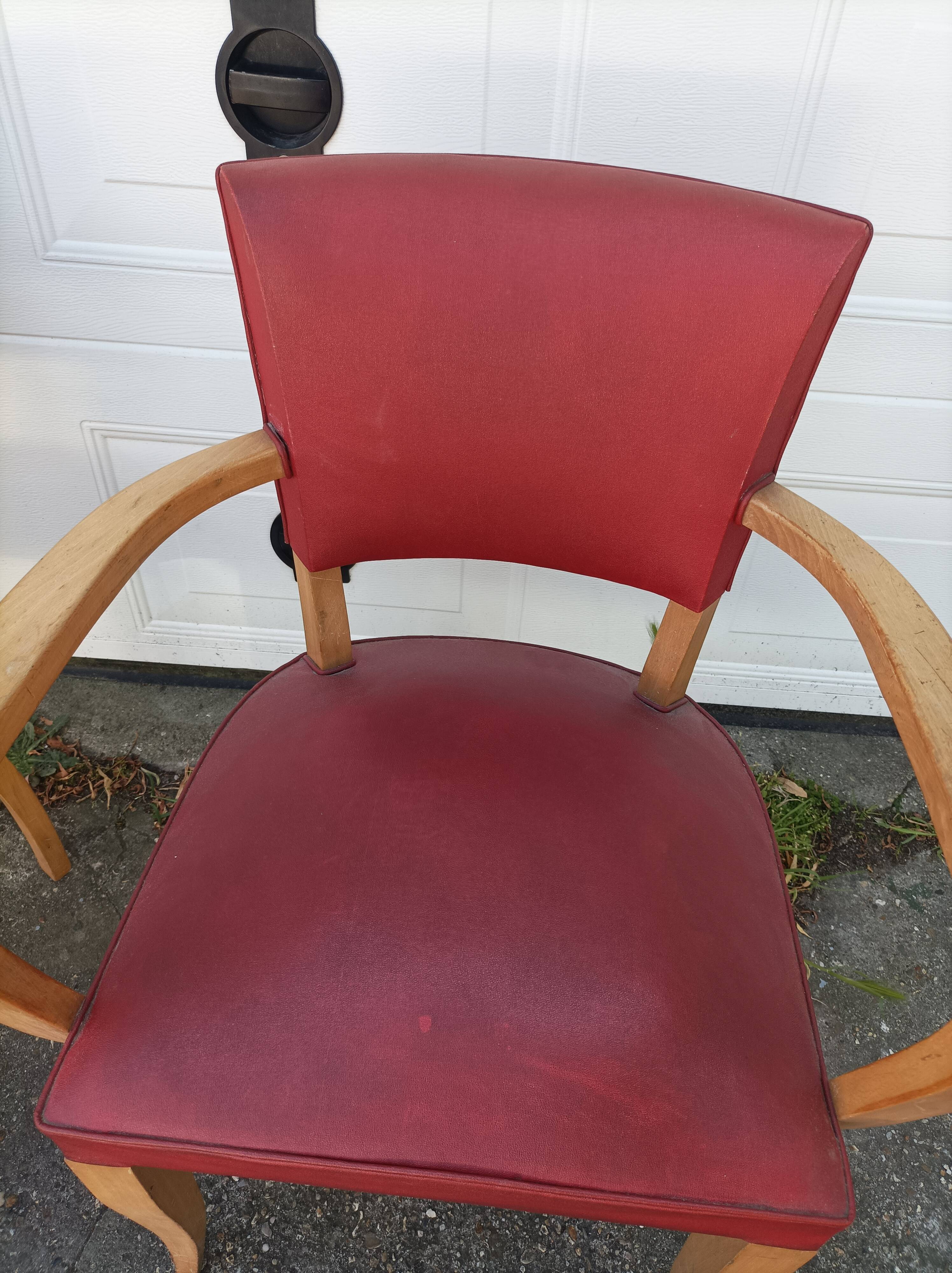 Pair old armchairs bridge skaï red chair