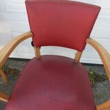 Pair old armchairs bridge skaï red chair
