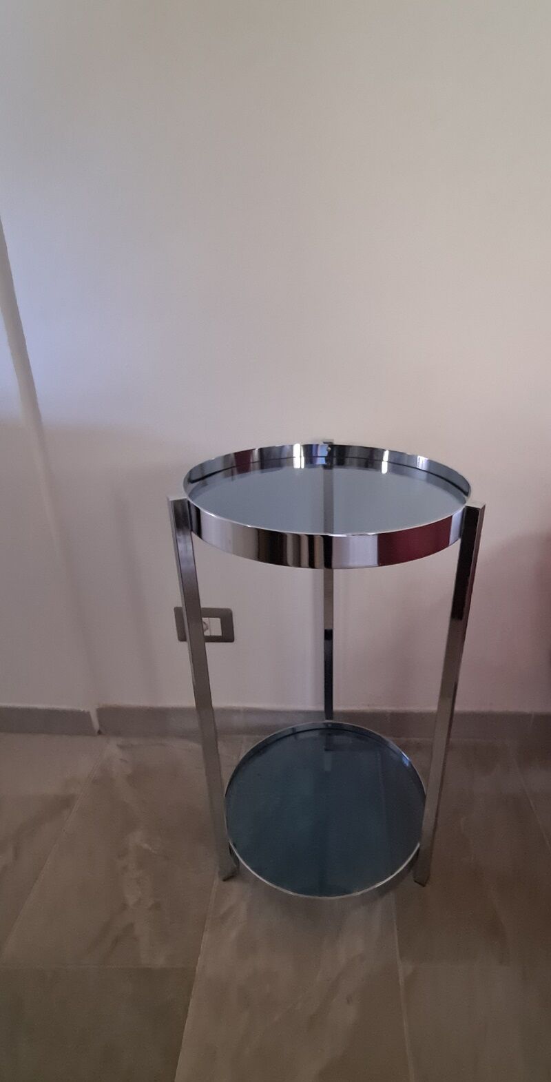 Italian Retro 70’s Chrome and Blue Glass Table