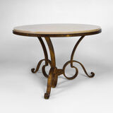 Table basse par Raymond Subes, fer forgé doré et marbre, France, circa 1935