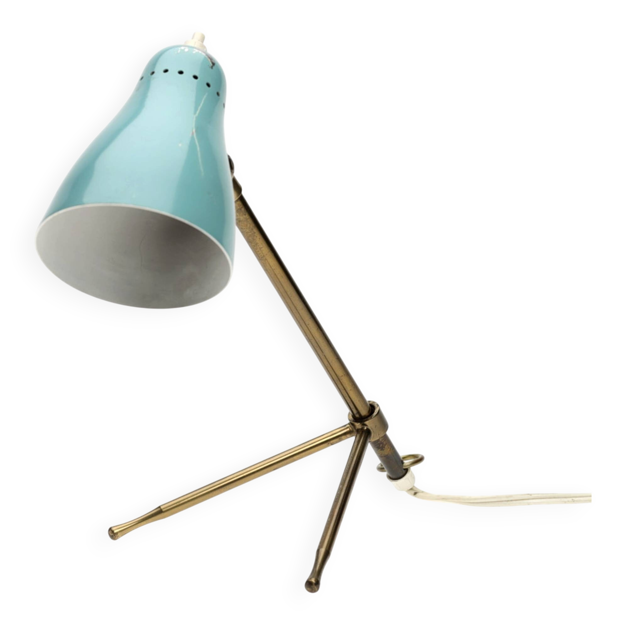 Boris Lacroix. Table lamp/wall light with adjustable arm, brass and lacquered metal.