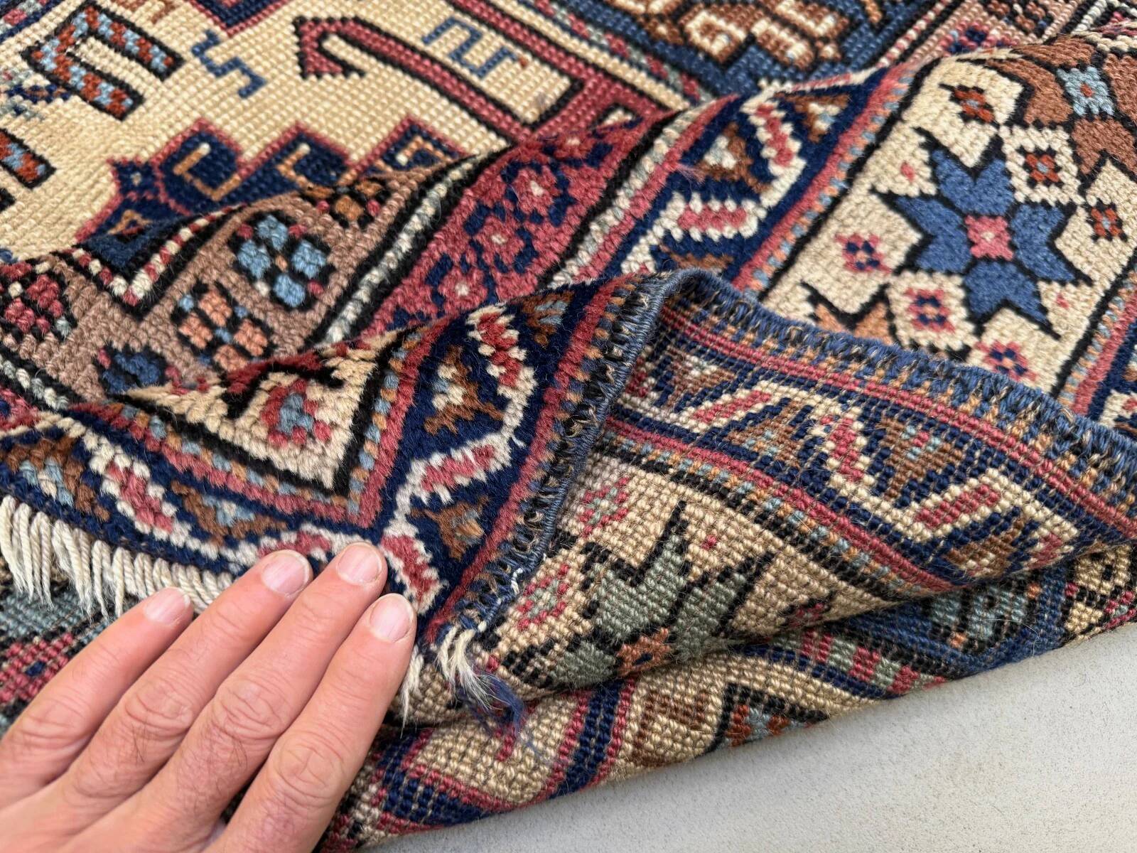 Antique Caucasian rug 215x126 cm Lesghi Star tribal Kazak rug large 2522