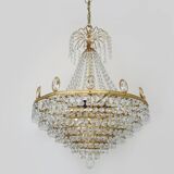 Grand et ancien lustre, plafonnier couronne en laiton, 7 étages, 6 feux