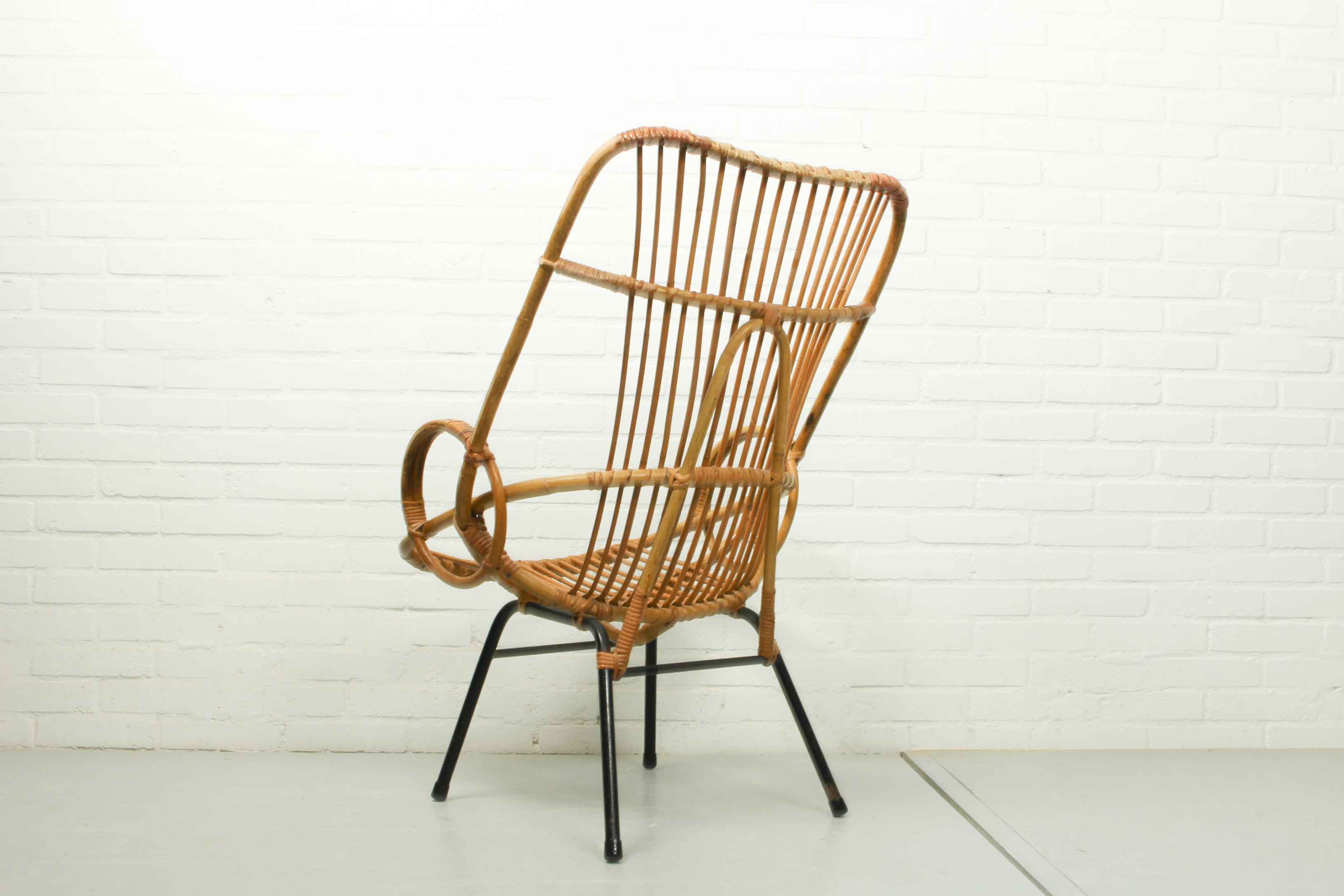 Metal and Rattan Terrace or Lounge Chair from Rohé Noordwolde, 1960s