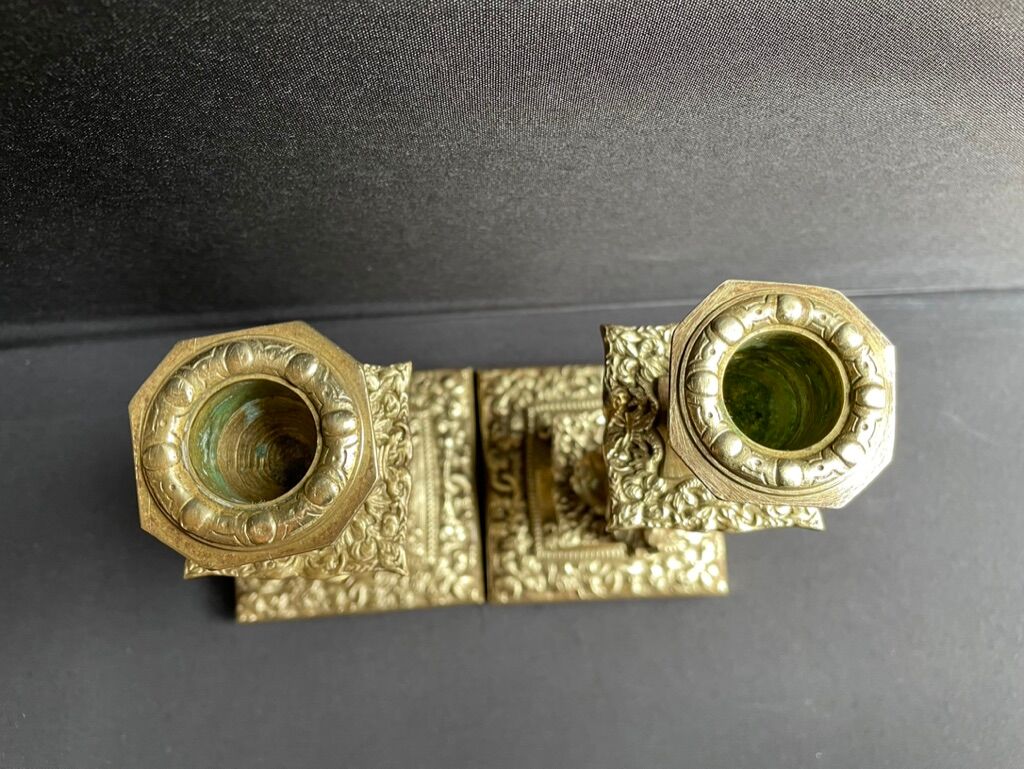 Pair of Napoleon III candle holders - Louis XIV style - Bronze (gilded)