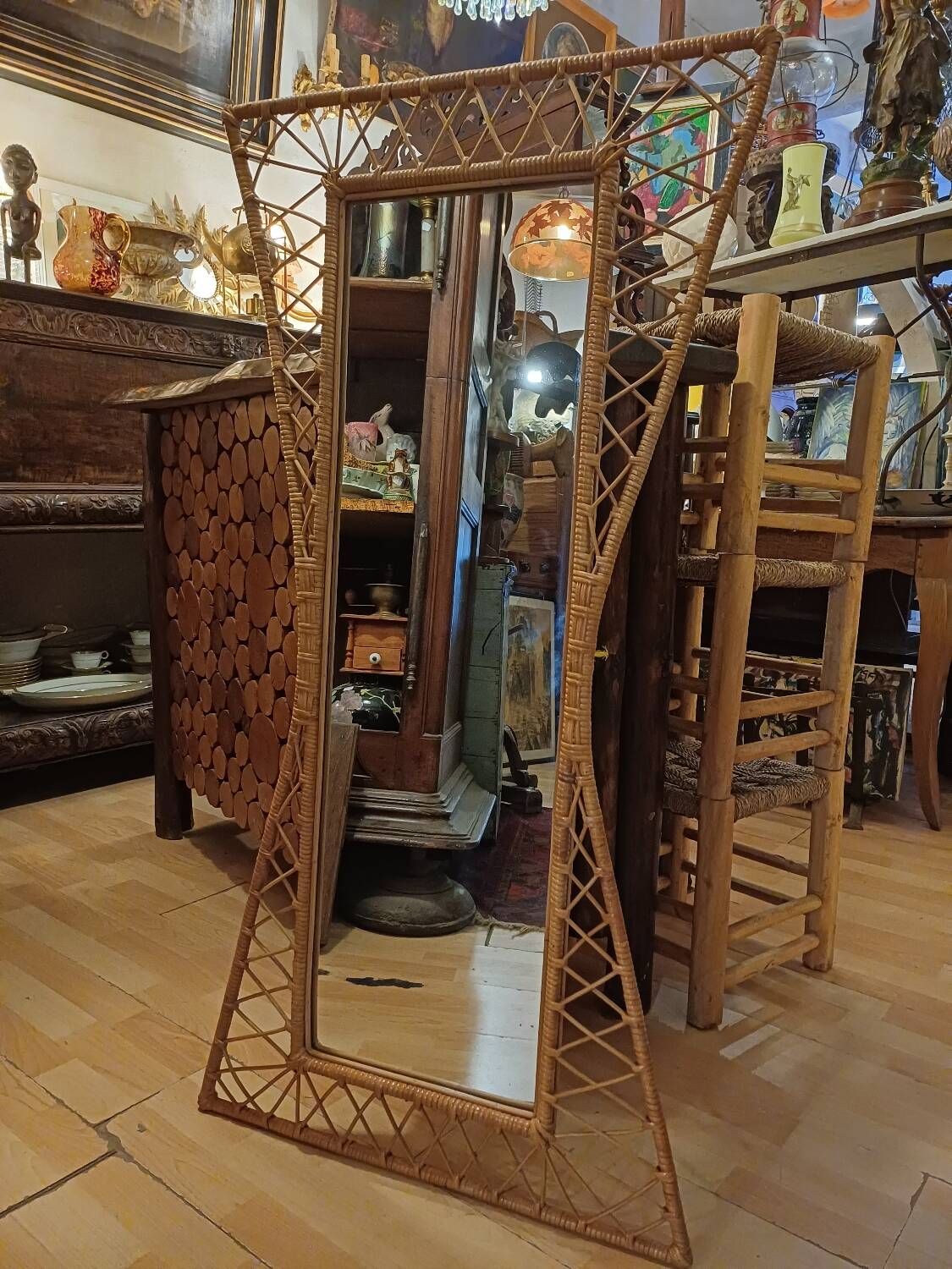 Large and unusual rattan mirror from the 1960s