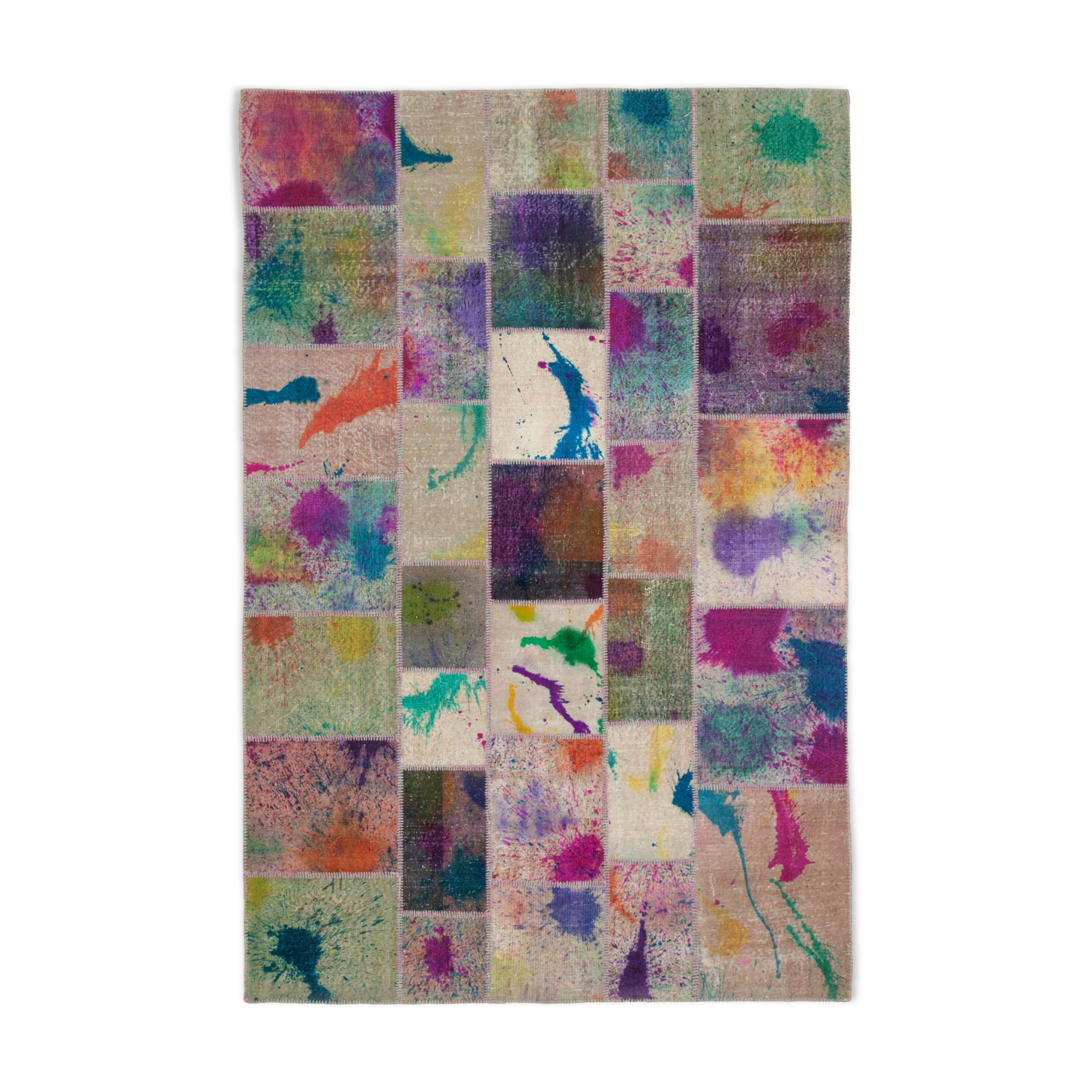 Handmade Anatolian Overdyed 206 cm x 306 cm Multicolor Patchwork Carpet