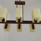 Vintage Retro Scandinavian Style 6 Light Teak Brass & Perspex Chandelier 4444