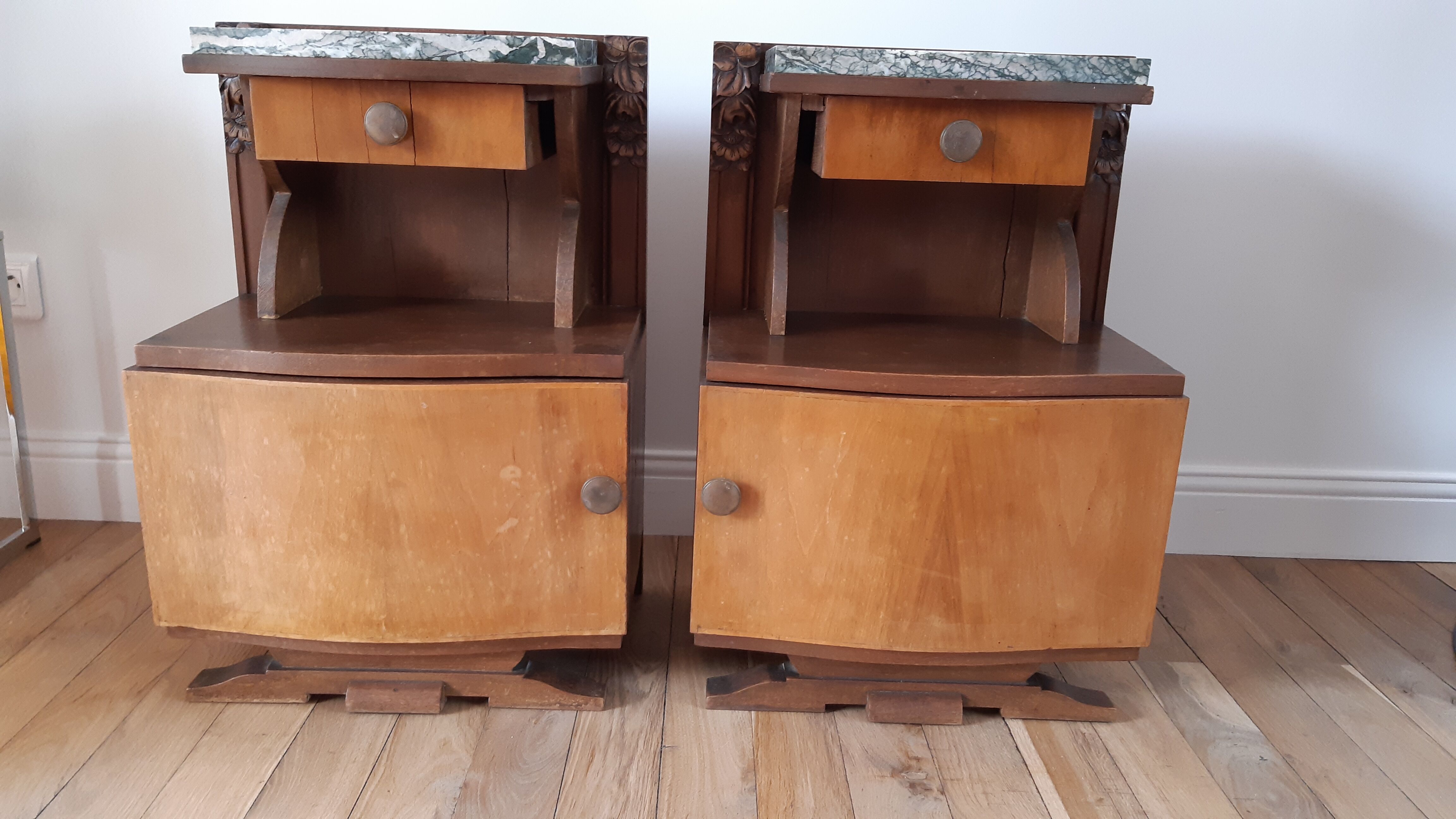 Duo of bedside tables in beech wood art deco 30s
