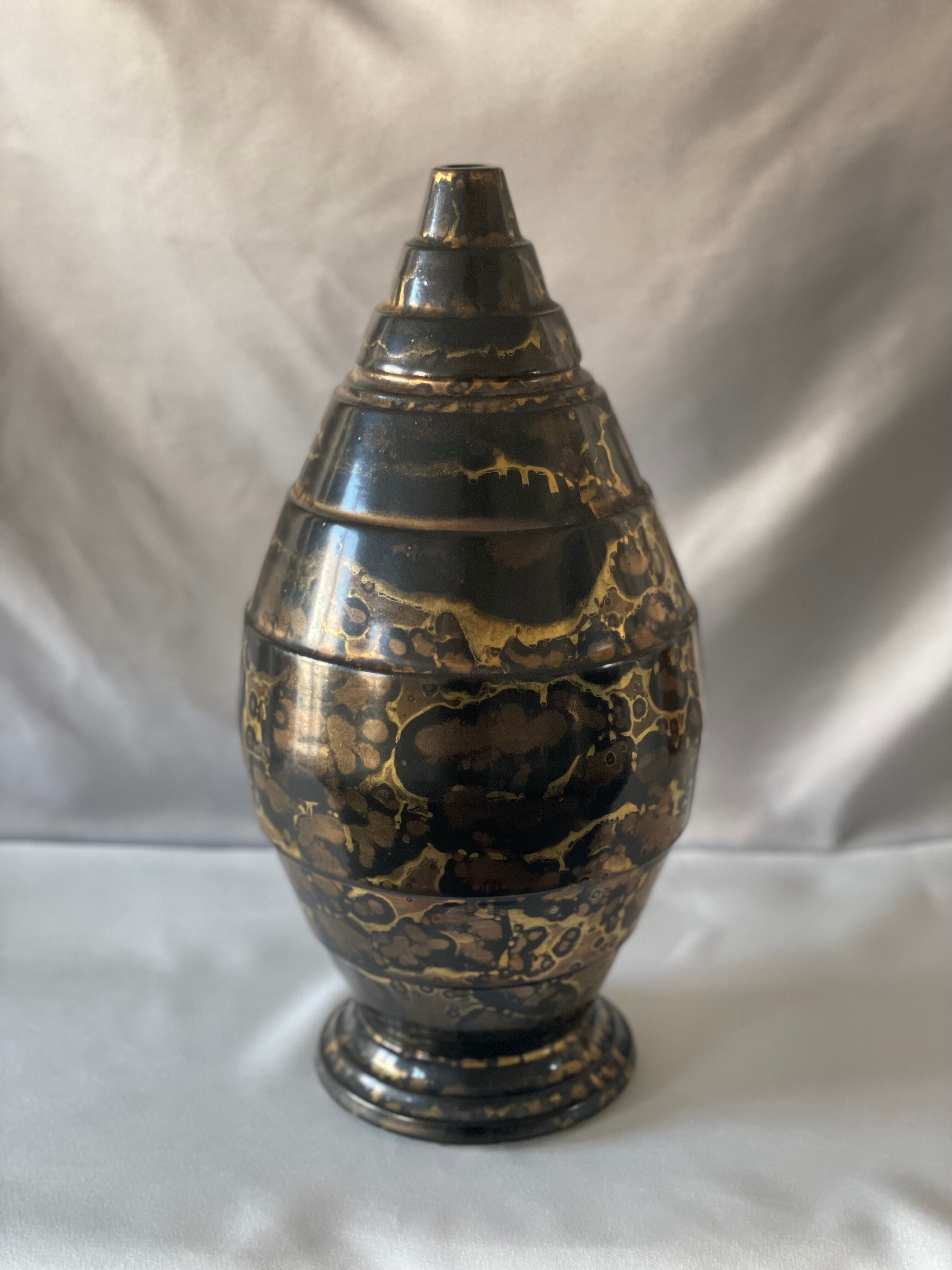 Gold and platinum glazed ceramic vase by Lucien Brisdoux