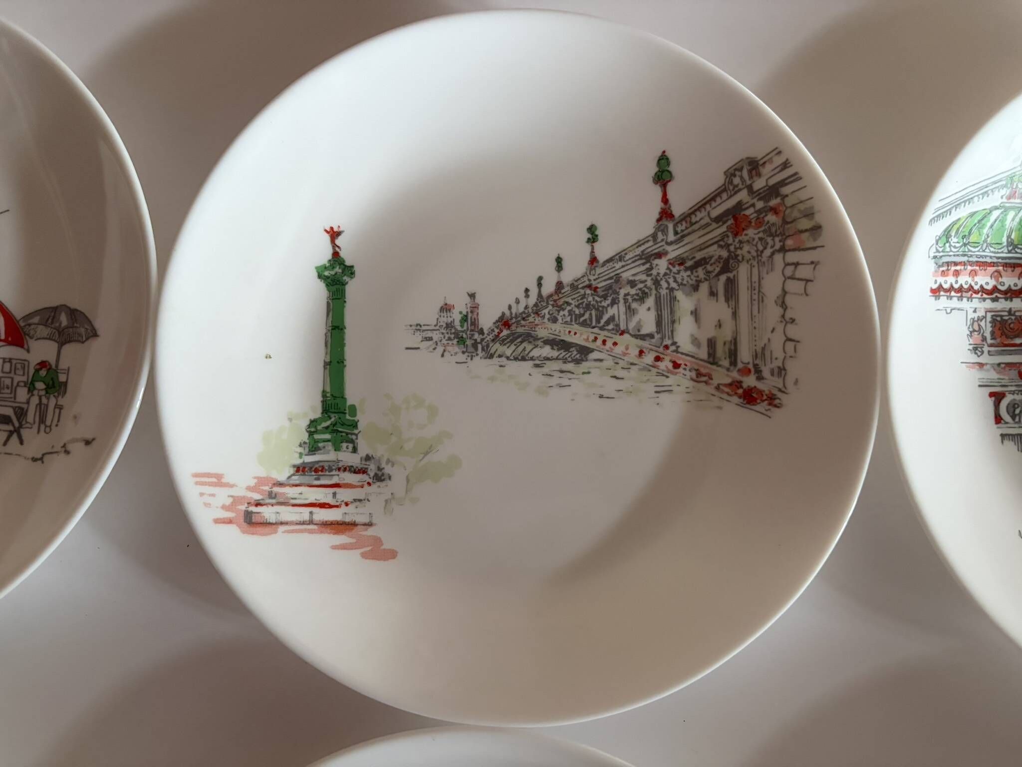 Set of 6 Françoise Saget plates "Stroll in Paris"