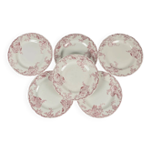 Set of 6 flat plates KG Lunéville Terre de fer, "Fontainebleau", pink, 19th century