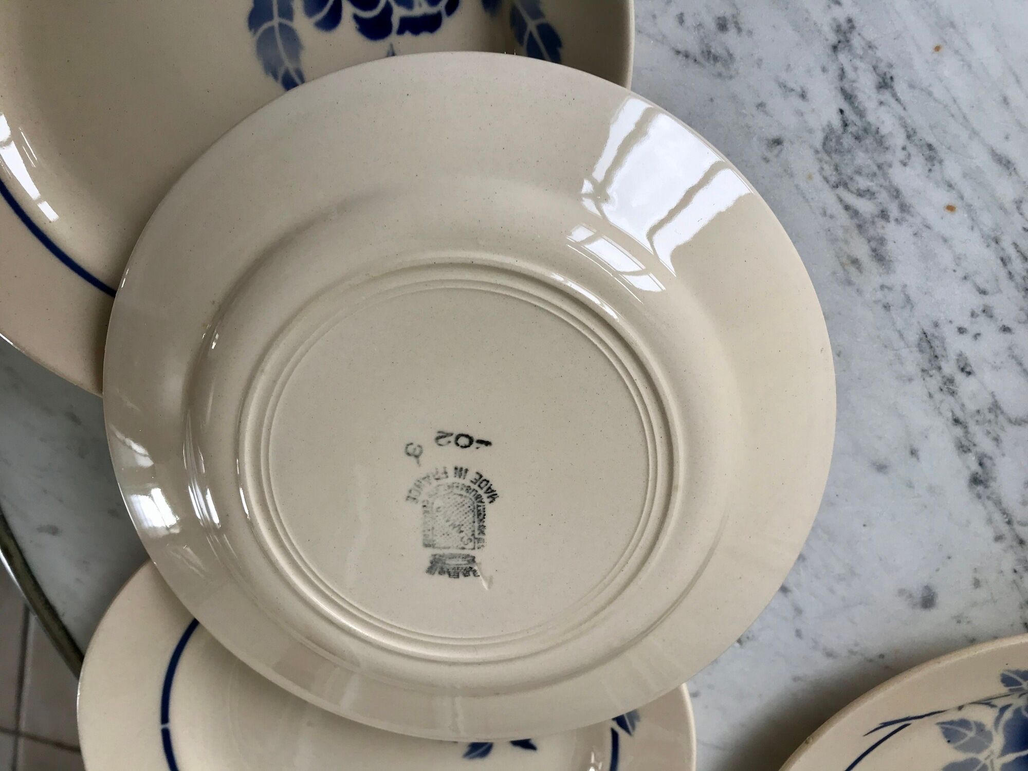 Set of 6 flat plates blue flowers Saint-Amand years 30-40