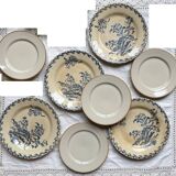 4 Gien Thistle ironstone plates + 4 small mismatched Tulowice stoneware plates
