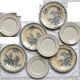 4 assiettes terre de fer gien chardon + 4 petites assiettes dépareillées grès tulowice