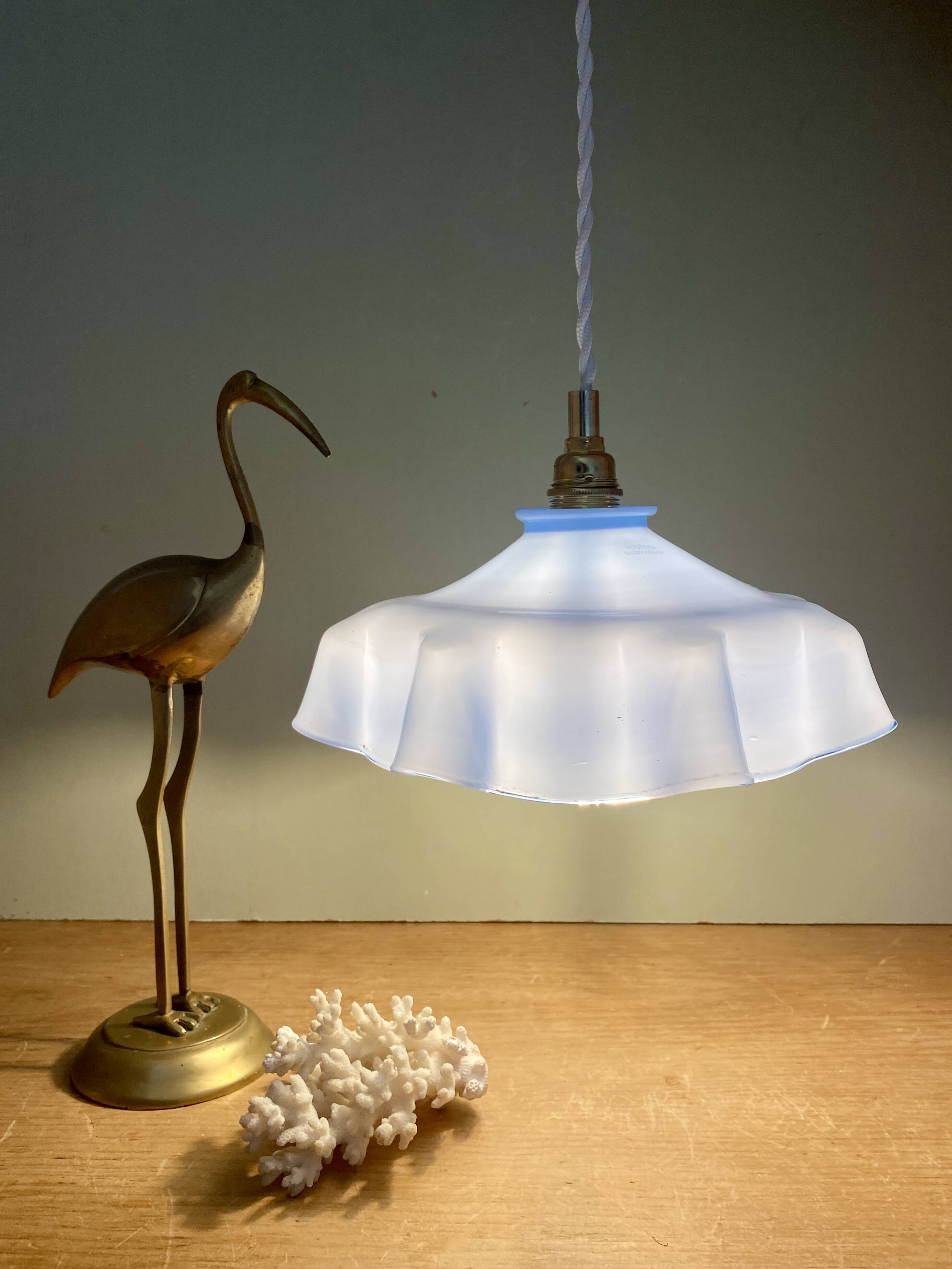 Vintage blue opaline lampshade pendant light