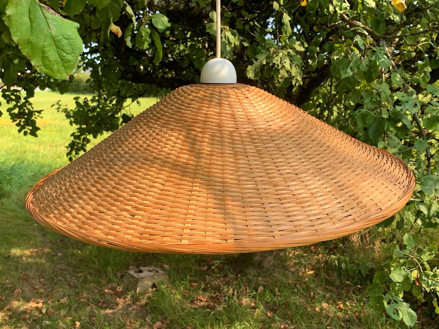 XXL vintage woven wicker pendant light