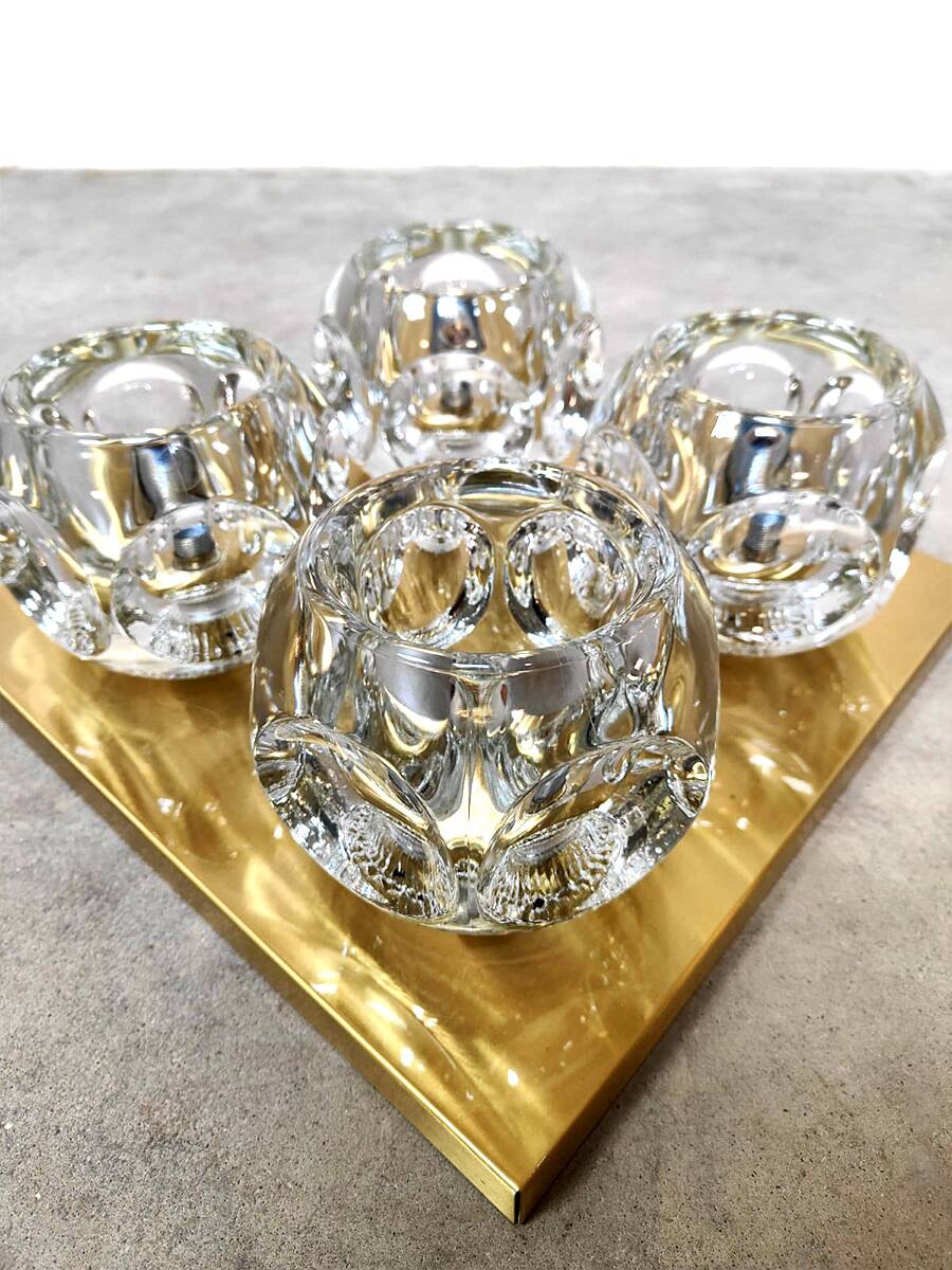 Vintage brass ceiling wall lamp Ice Cube Glass scones