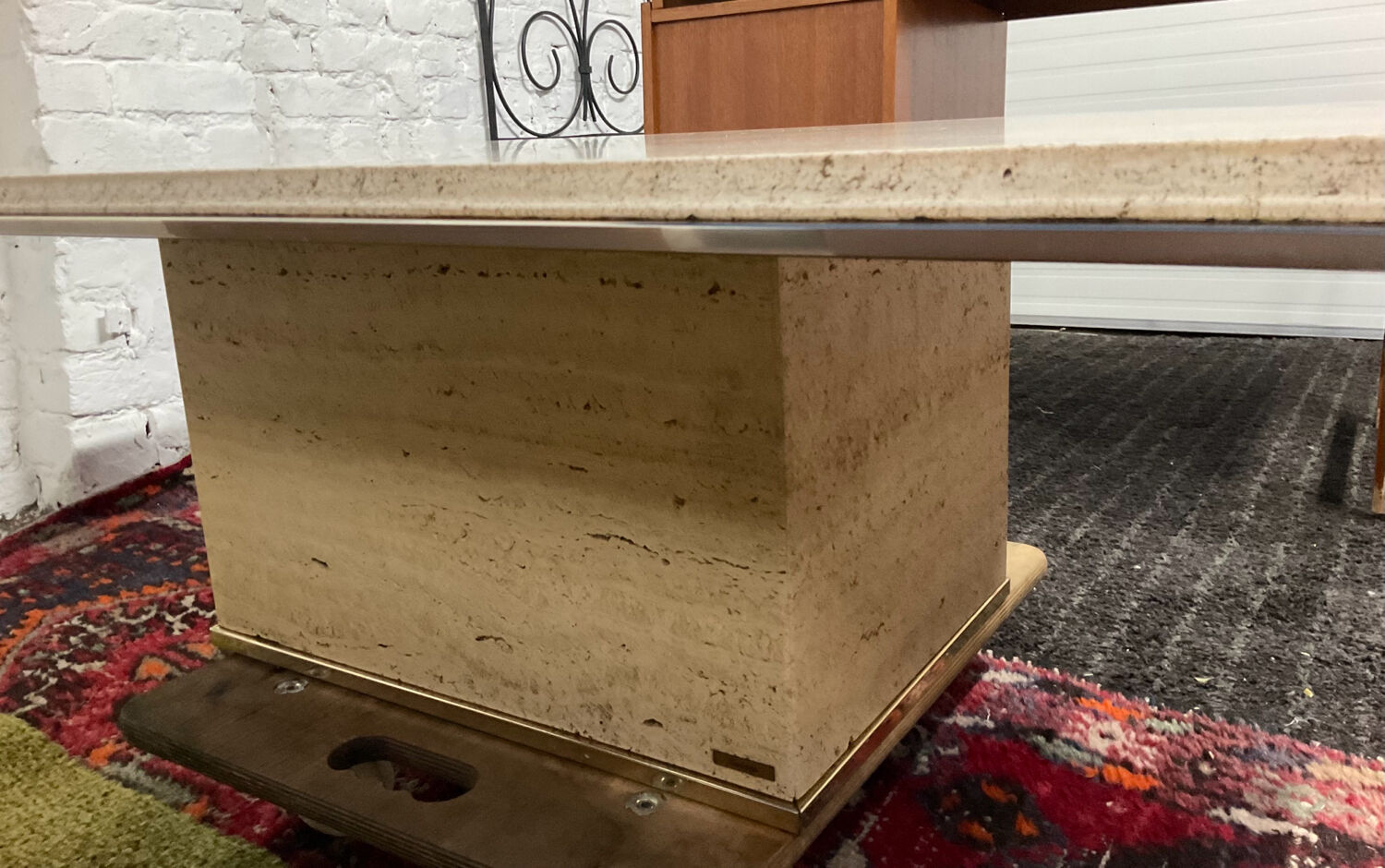 Fedam coffee table in travertine and brass from the 70s