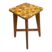 Tabouret scandinave plateau effet mosaïque ambrée bout de canapé 60s