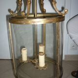 Antique glass and brass lantern pendant light, 3 lights