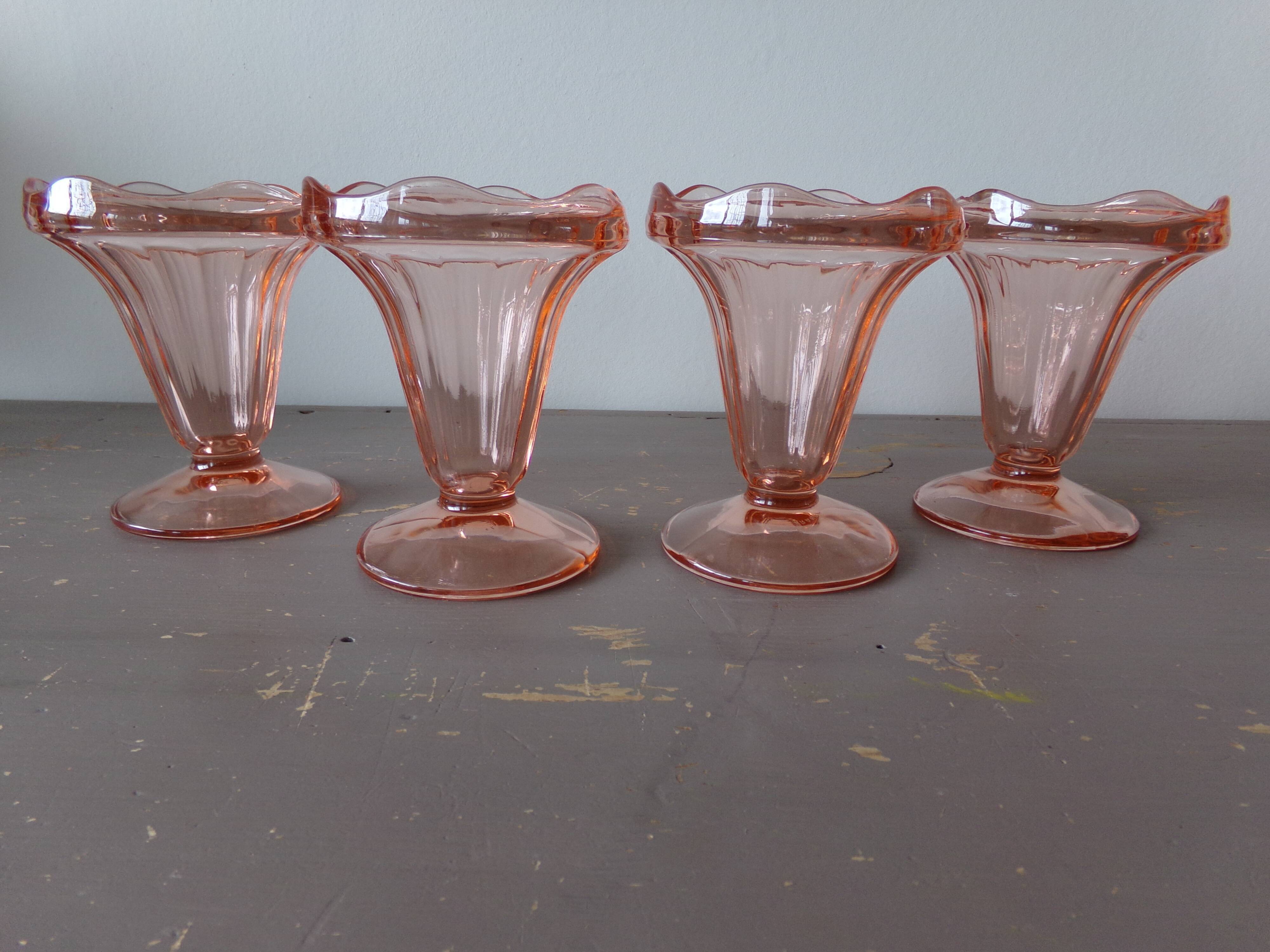 4 old ice cream cups/pink glass dessert