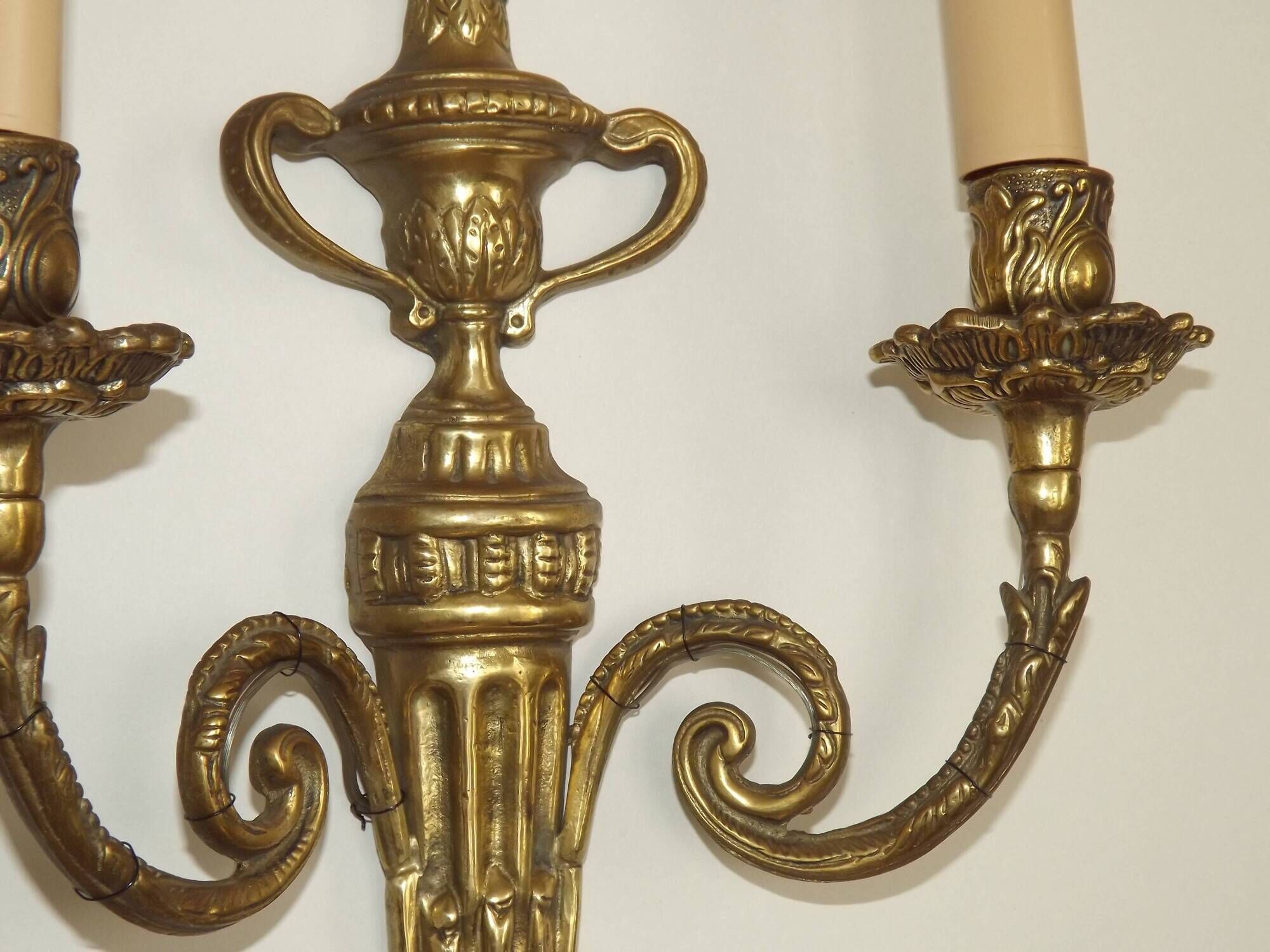 Large Vintage French Empire Style Bronze Double Wall Light With Urn Detail 4887