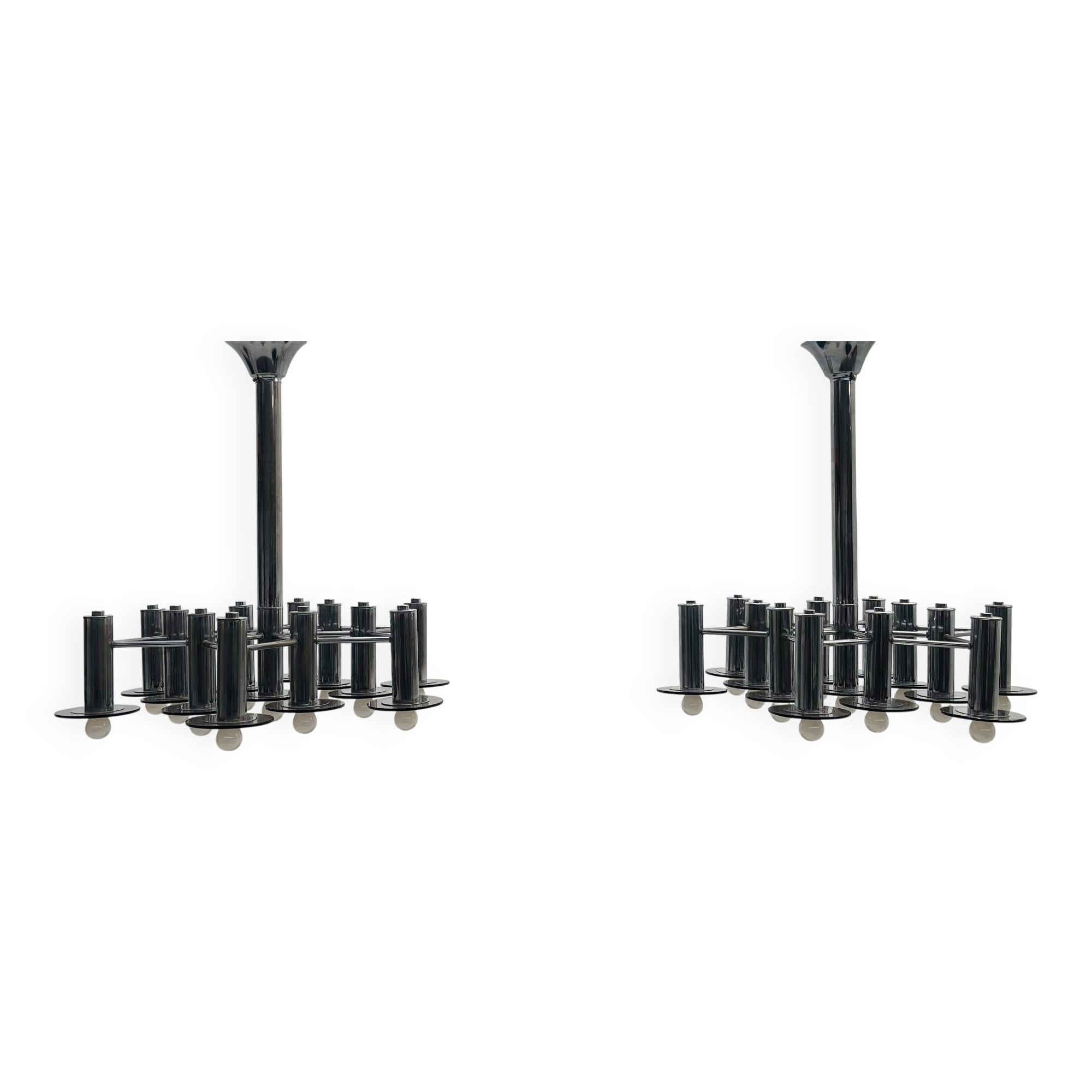 Pair of Large Chromed and Smoked glass chandelier