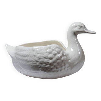 Cache pot/Coupe canard en faïence craquelée beige vintage