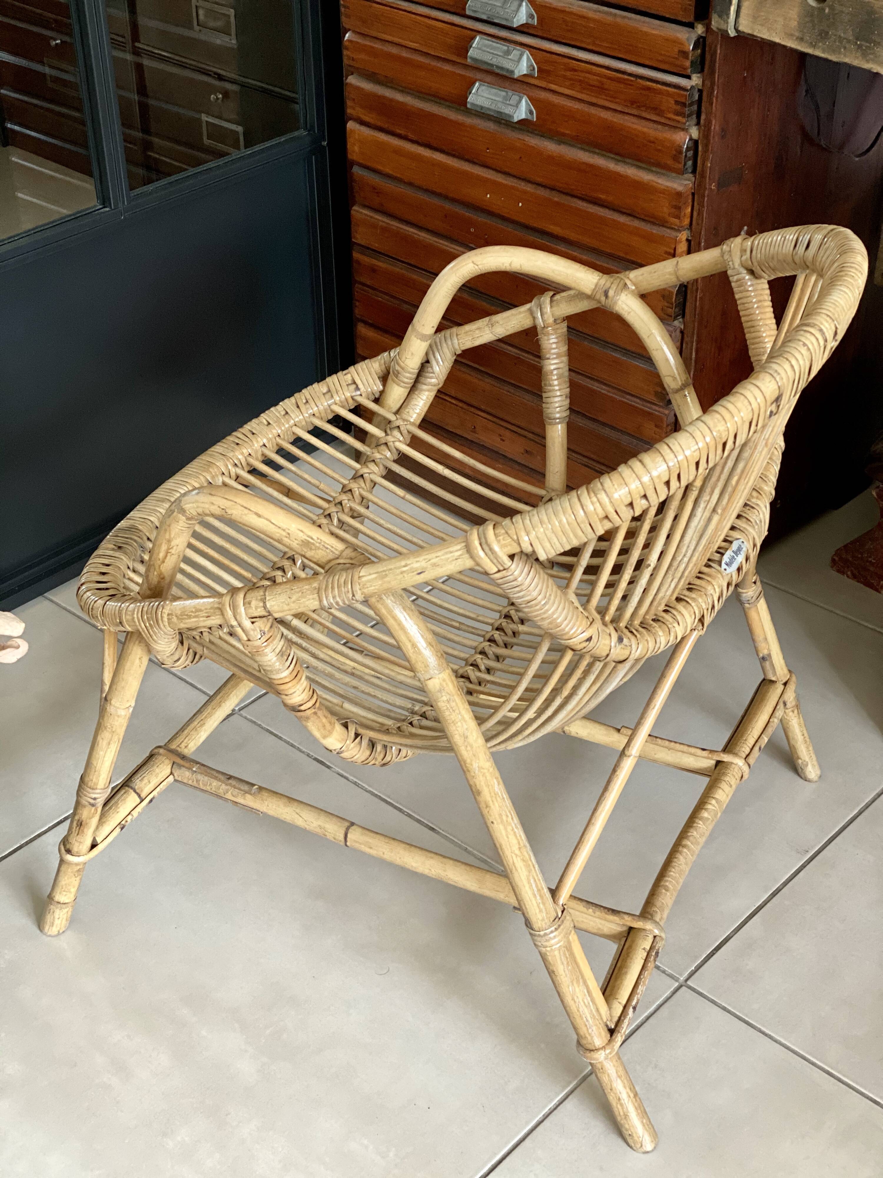 Fauteuil rotin corbeille vintage